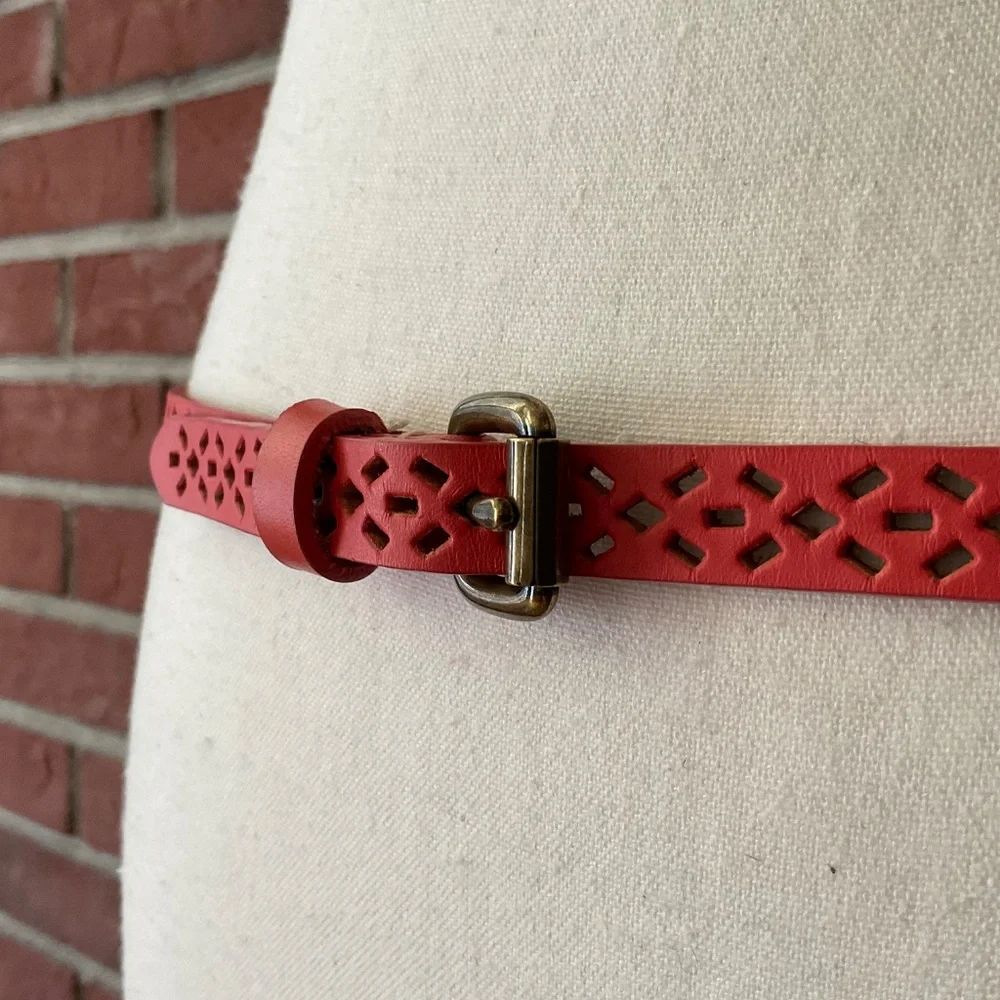 Leather Cutout Geometric Pattern Adjustable  Belt Size S NWOT